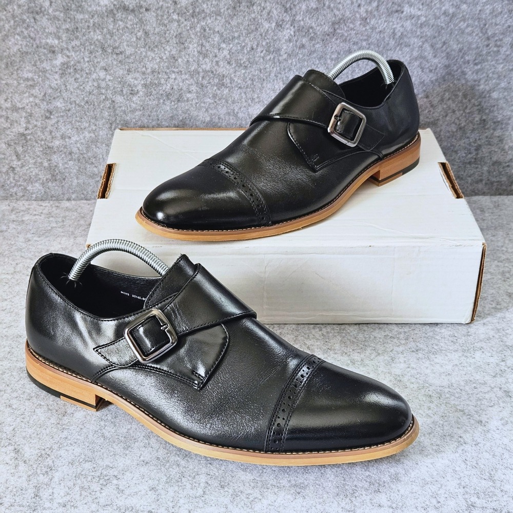 Stacy Adams Mens Black Desmond Cap Toe Monk Strap Brogue Dress Shoes 10.5